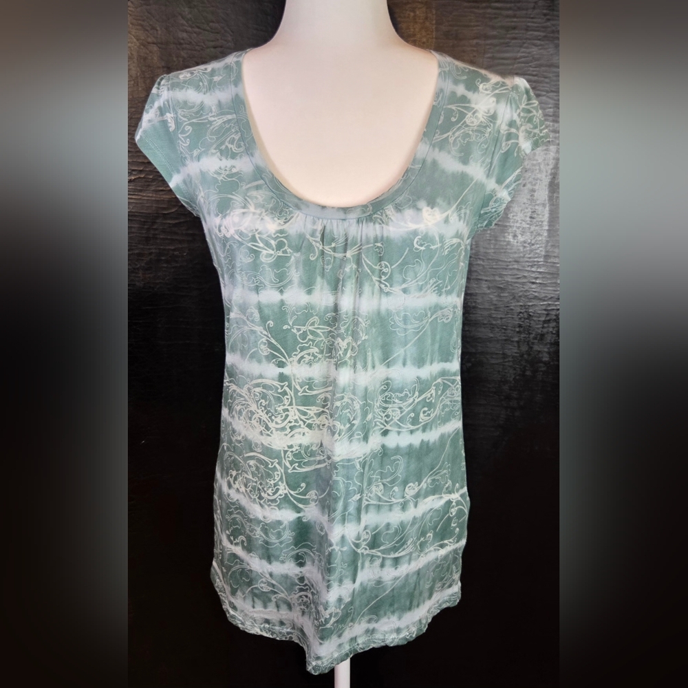 Calvin Klein Jeans Y2K Tunic With Shades Of Green & White Tie-Dye Style Size SP - Picture 2 of 7
